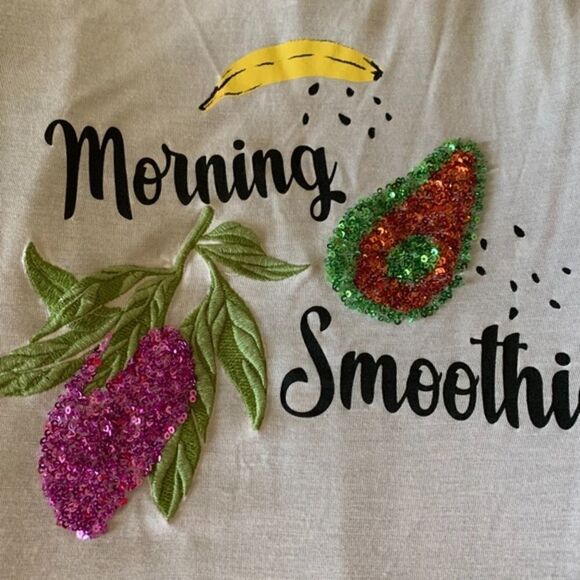 𝅺EMBELLISHED SUMMER MORNING SEQUINS FRUITS TOP L​​​ - Picture 1 of 7